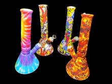 12.5" / 680 Gr PRINTED ART SILICONE HEAVY WATER PIPE W/ DAB TOOLS AND STORAGE CONTAINER