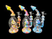 8" / 250 GR SILICONE AND GLASS MUSHROOM ART PRINTED WATER PIPE