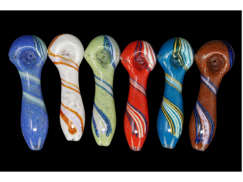 4'/60-65 Gr SWIRL ART FRITED HAND PIPE, COLOR MIX