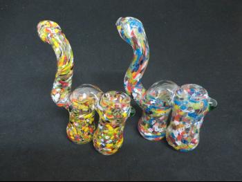 TWISTING FRIT ART HEAVY DOUBLE CHAMBER BUBBLER