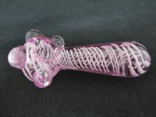 4.5" PINK MARBLE HAND PIPE WITH WHITE ART