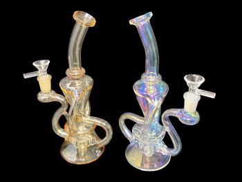 9.5"/260 Gr.  ELECTROPLATED  RAINBOW/ GOLD RECYCLER PREMIUM WATER PIPE 